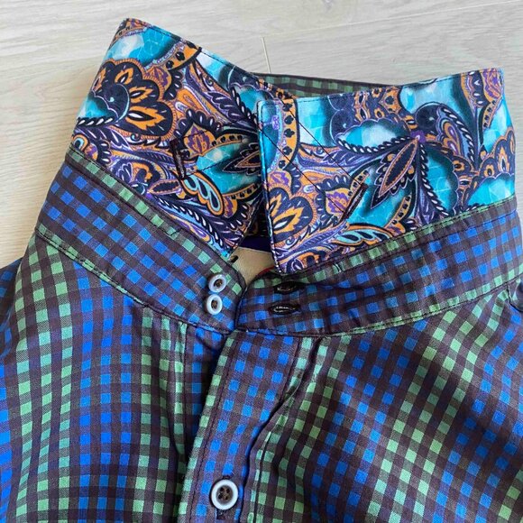 Robert Graham Blue Green Checkered Men Dress Shirt Paisley Print Cuffs Size XL - Picture 10 of 10